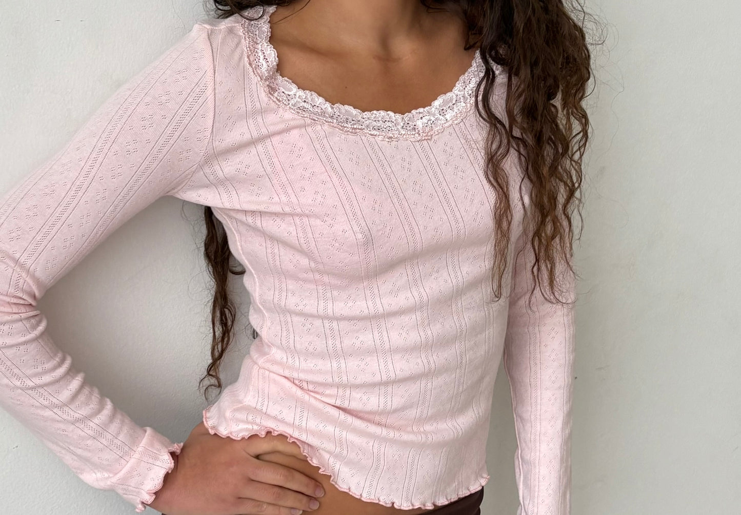 The Celine Long Sleeve - Pink Pointelle