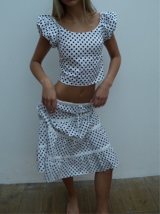 The Lola Midi Skirt- White Polka