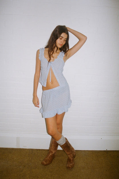 The Spotty Mini Skirt- Baby Blue