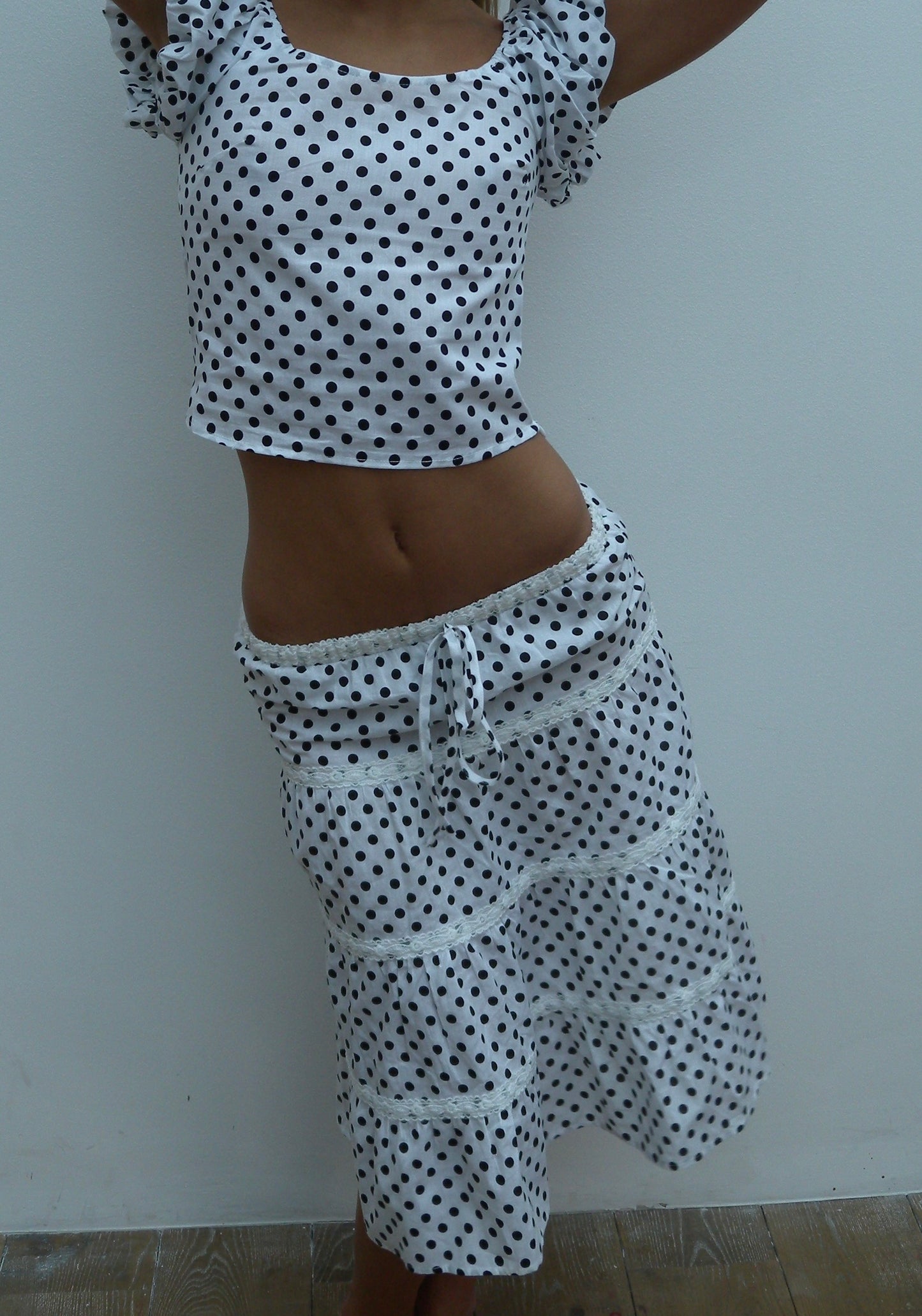 The Lola Midi Skirt- White Polka