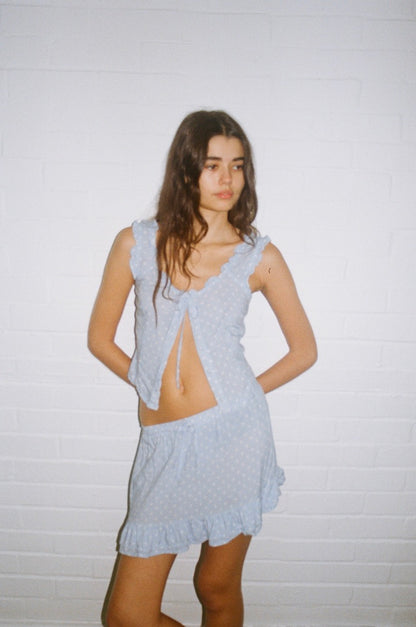 The Spotty Mini Skirt- Baby Blue