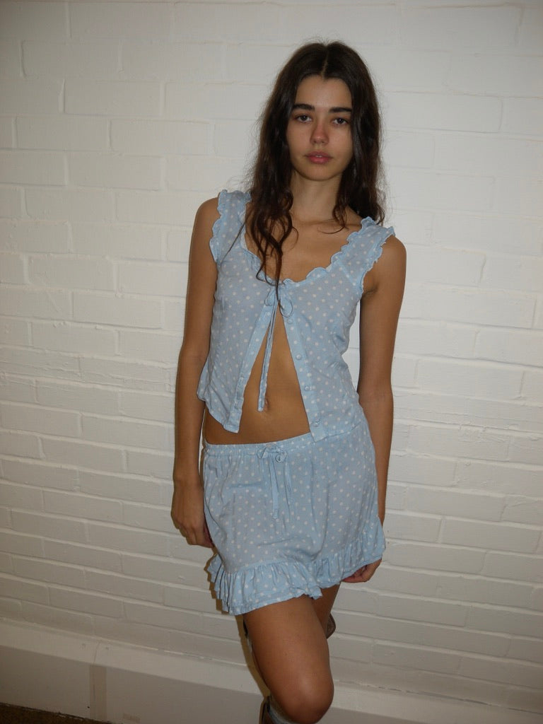 The Spotty Mini Skirt- Baby Blue