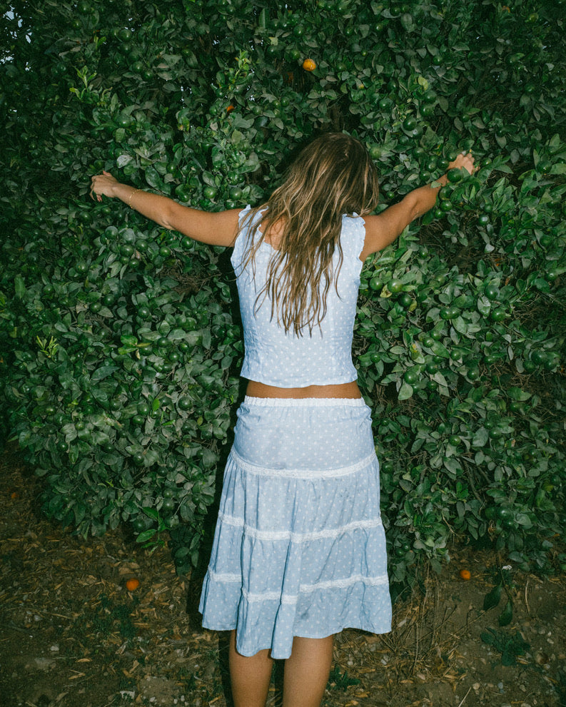 The Spotty Midi Skirt- Baby Blue