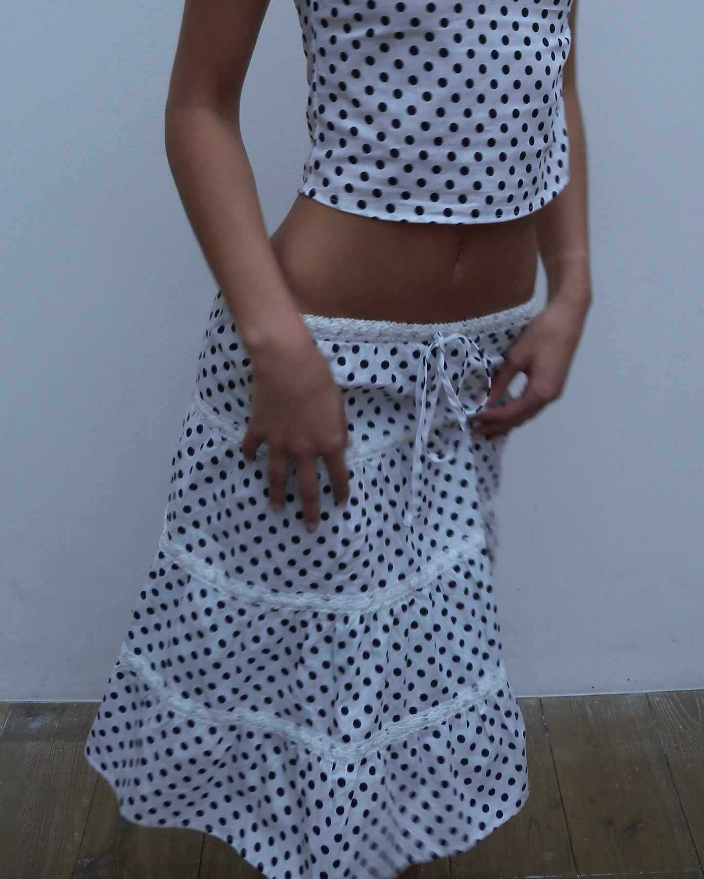 The Lola Midi Skirt- White Polka