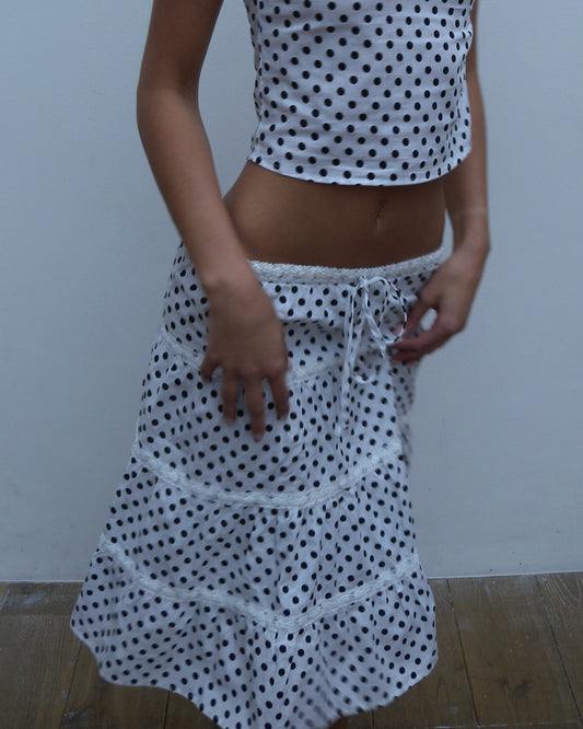 The Lola Midi Skirt- White Polka
