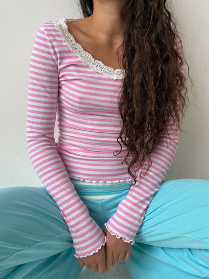 The Mia Long Sleeve Top - Pink Stripe