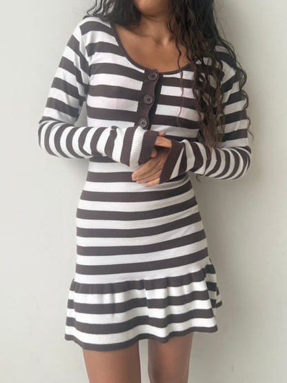 The Alana Dress - Brown Stripe