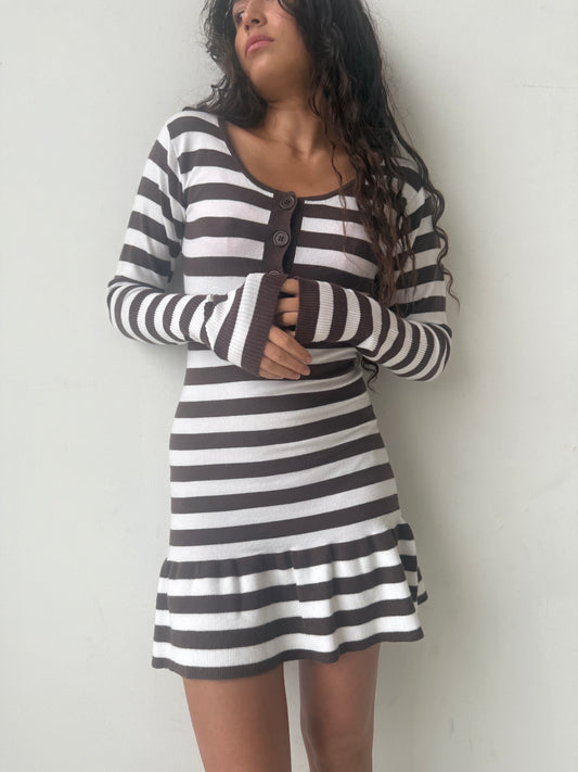 The Alana Dress - Brown Stripe
