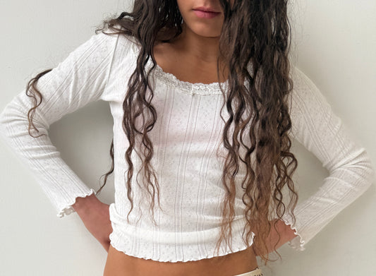 The Celine Long Sleeve - White Pointelle