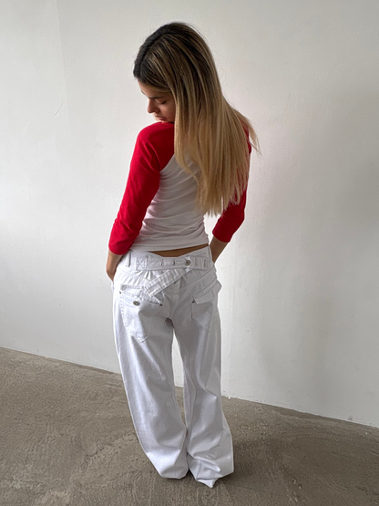 The Maria Buckle Back Jean - White