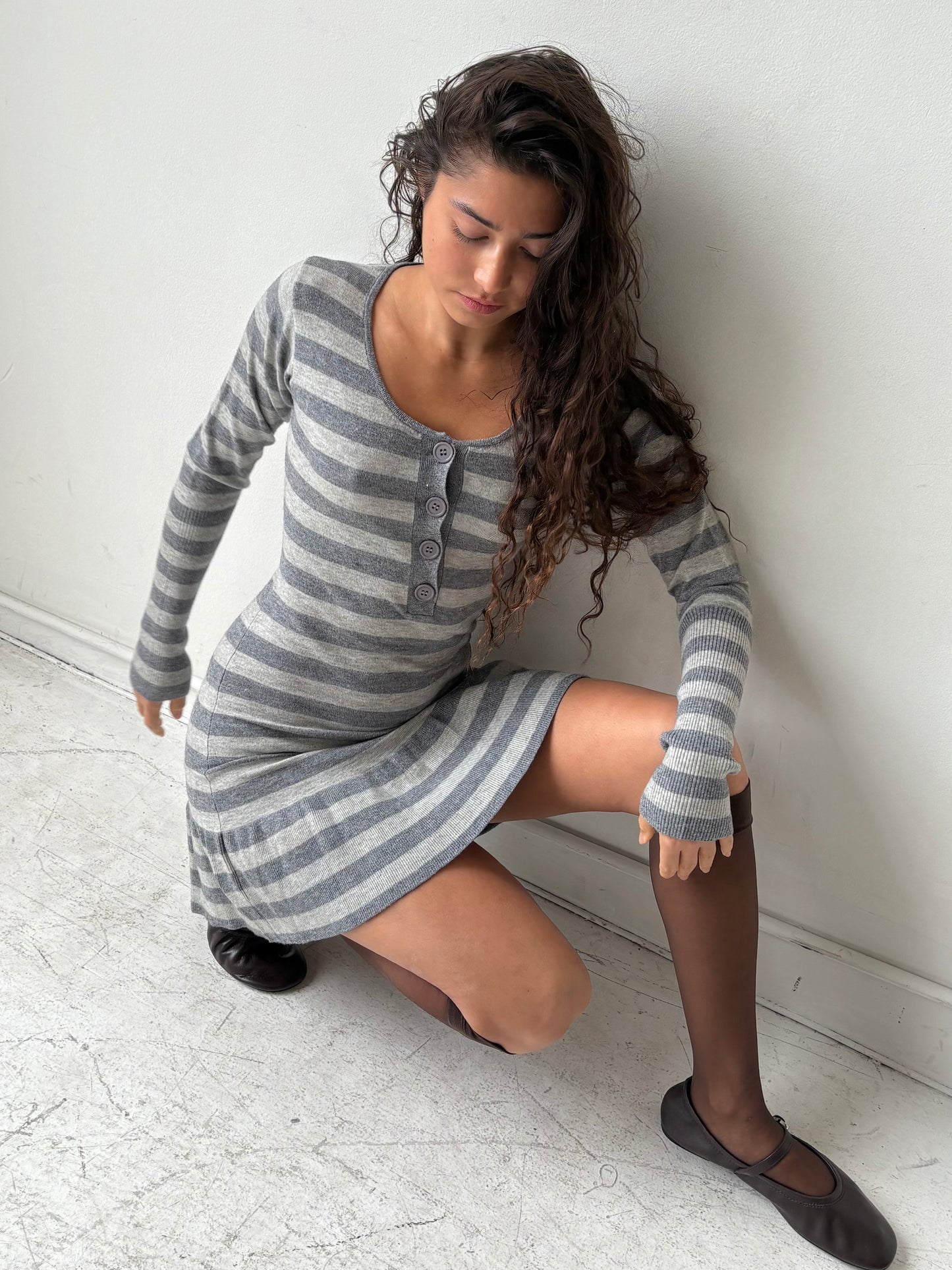 The Alana Dress - Grey Stripe