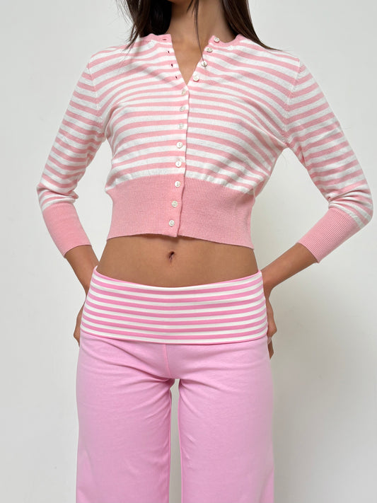 The Ottilia Cardi - Pink & White Stripe