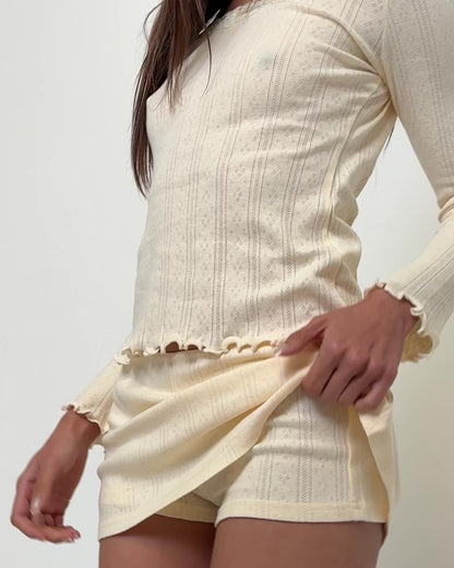 The Celine Mini Skirt - Butter Yellow Pointelle